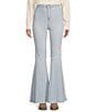Color:Light Blue - Image 1 - High Rise Raw Edge Flare Jeans