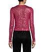 Color:Fuchsia - Image 2 - Long Sleeve Cropped Sequin Top