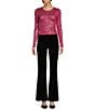 Color:Fuchsia - Image 3 - Long Sleeve Cropped Sequin Top
