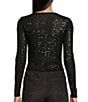 Color:Black - Image 2 - Long Sleeve Cropped Sequin Top