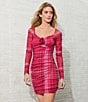 C&V Chelsea & Violet Long Sleeve Plaid Printed Rosette Mesh Dress, Color:Pink - Image 5