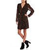 Color:Brown/Black - Image 1 - Long Sleeve V-Neck Animal Print Wrap Dress