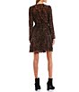 Color:Brown/Black - Image 2 - Long Sleeve V-Neck Animal Print Wrap Dress