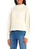 Color:Ivory - Image 1 - Mock Neck Balloon Sleeve Cable Knit Sweater