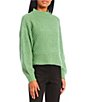 Color:Dark Meadow - Image 1 - Mock Neck Balloon Sleeve Cable Knit Sweater