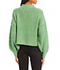 Color:Dark Meadow - Image 2 - Mock Neck Balloon Sleeve Cable Knit Sweater