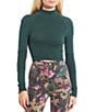 Color:Green Gables - Image 1 - Ribbed Mock Neck Long Sleeve Crop Top