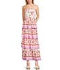 C&V Chelsea & Violet Square Neck Sleeveless Tiered Floral Tropical Print Maxi Dress, Color:Seashell Taffy Pink - Image 1