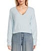 C&V Chelsea & Violet V-Neck Eyelash Sweater, Color:Light Blue - Image 1