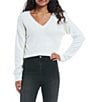 Color:Ivory - Image 1 - V-Neck Eyelash Sweater