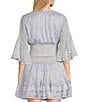 C&V Chelsea & Violet V-Neck Long Sleeve Coordinating Smocked Top, Color:Cool Indigo/White - Image 2