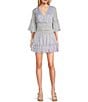 C&V Chelsea & Violet V-Neck Long Sleeve Coordinating Smocked Top, Color:Cool Indigo/White - Image 3