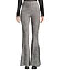 Color:Silver - Image 1 - High Rise Ribbed Velvet Pull-On Flare Pants