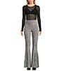 Color:Silver - Image 3 - High Rise Ribbed Velvet Pull-On Flare Pants