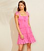 Color:Candy - Image 3 - Tie Shoulder Lace Trim Smocked Ruffle Tiered Dress