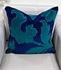 Color:Navy/Turquoise - Image 2 - Damask Applique Velvet Square Pillow