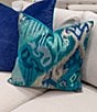 Color:Blue/Multi - Image 2 - Ikat Embroidered Velvet Square Pillow