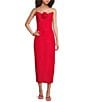 Damaris Bailey Delicias Rosette Corset Applique Flower Strapless Midi Dress, Color:Red - Image 1