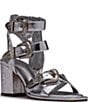 Color:Silver - Image 1 - Imella Crackle Metallic Western Buckled Sandals