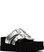 Color:Silver - Image 1 - Nyra Crackle Metallic Footbed Platform Sandals