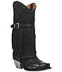Color:Black - Image 1 - Bed of Roses Embossed Leather Studded Fringe Western Boots