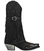 Color:Black - Image 2 - Bed of Roses Embossed Leather Studded Fringe Western Boots