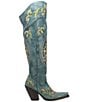 Color:Turquoise - Image 2 - Flower Child Embroidered Leather Over-The-Knee Western Boots