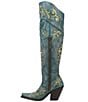 Color:Turquoise - Image 4 - Flower Child Embroidered Leather Over-The-Knee Western Boots