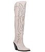 Color:White - Image 1 - Loverly Leather Over-the-Knee Western Boots