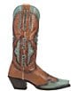 Color:Brown/Turquoise - Image 2 - Taryn Studded Leather Tall Western Boots