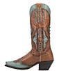 Color:Brown/Turquoise - Image 4 - Taryn Studded Leather Tall Western Boots