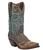 Color:Chocolate/Teal - Image 1 - Vintage Bluebird Leather Western Mid Boots