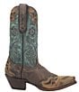 Color:Chocolate/Teal - Image 2 - Vintage Bluebird Leather Western Mid Boots