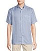 Color:Bel Air Blue - Image 1 - Daniel Cremieux Signature Label Printed Lyocell Linen Short Sleeve Woven Shirt
