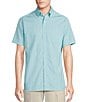 Cremieux Daniel Cremieux Signature Label Short Sleeve Button Down Poplin Windowpane Woven Shirt, Color:Turquoise - Image 1
