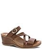 Color:Tan Glazed Calf - Image 1 - Ana Strappy Leather Wedge Slide Sandals