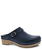 Color:Navy Burnished Full Grain - Image 1 - Berry Leather Convertible Buckle Strap Clogs