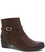 Color:Brown Burnished Suede - Image 1 - Cagney Burnish Suede Buckle Detail Booties