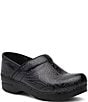 Color:Black Tooled - Image 1 - Professional Floral Embossed Leather Clogs