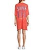 Color:Tiger Lily Acid Wash - Image 2 - Rolling Stones World Tour Graphic Tee Shirt Crew Neck Short Sleeve Dress