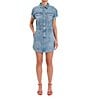 Daze Short Sleeve Button Front Topanga Denim Mini Dress - Image 1