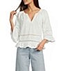 Dear John Sybil Woven Split V-Neck 3/4 Sleeve Ruffle Blouse - Image 1