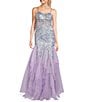 Color:Lilac - Image 1 - 3D Sequin Sweetheart Neck Spaghetti Strap Mesh Corset Bodice Open Back Mermaid Gown