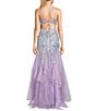 Color:Lilac - Image 2 - 3D Sequin Sweetheart Neck Spaghetti Strap Mesh Corset Bodice Open Back Mermaid Gown