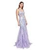 Color:Lilac - Image 5 - 3D Sequin Sweetheart Neck Spaghetti Strap Mesh Corset Bodice Open Back Mermaid Gown
