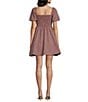 Dear Moon Check Print Short Puff Sleeve Tie Front Dress - Image 2