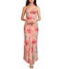 Dear Moon Chiffon Floral Printed Strapless Scarf Maxi Dress - Image 1