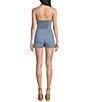 Dear Moon Denim Halter V-Neck Button Front Romper - Image 2