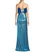 Color:Turquoise - Image 2 - Faux Feather Strapless Sequin Embellished Long Two-Piece Dress