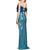 Dear Moon Faux Feather Strapless Sequin Embellished Long Two-Piece Dress, Color:Turquoise - Image 4